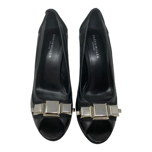 Karen Millen Black Leather Peep Toes Wedge Shoes size 39 - 8 - Picture 10 of 11